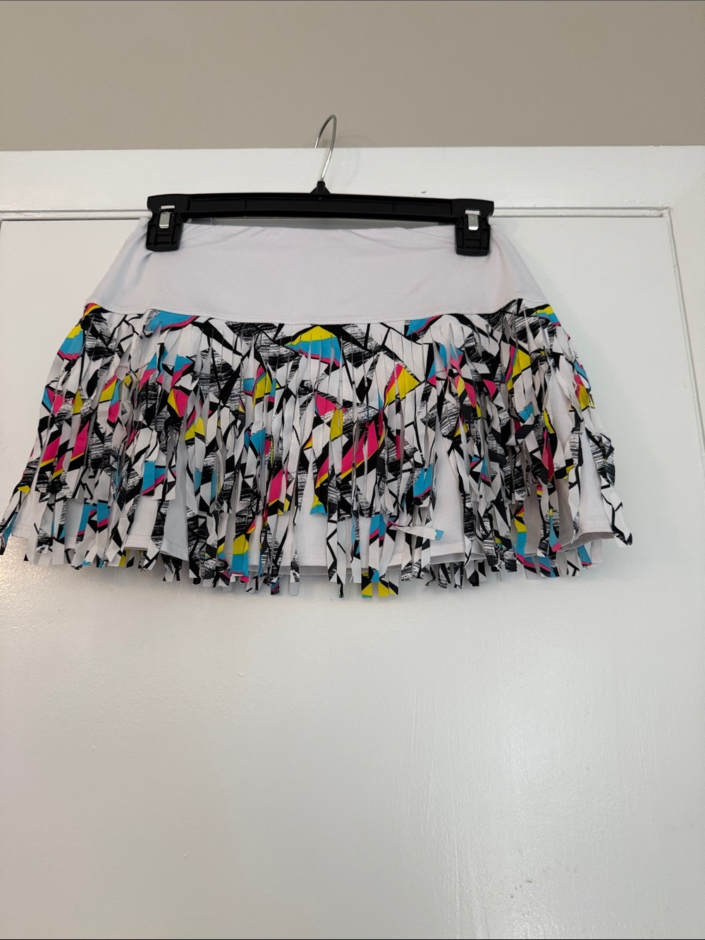 Lucky in Love White Mini Skirt with Multicolor Geo Fringe - Picture 4 of 4